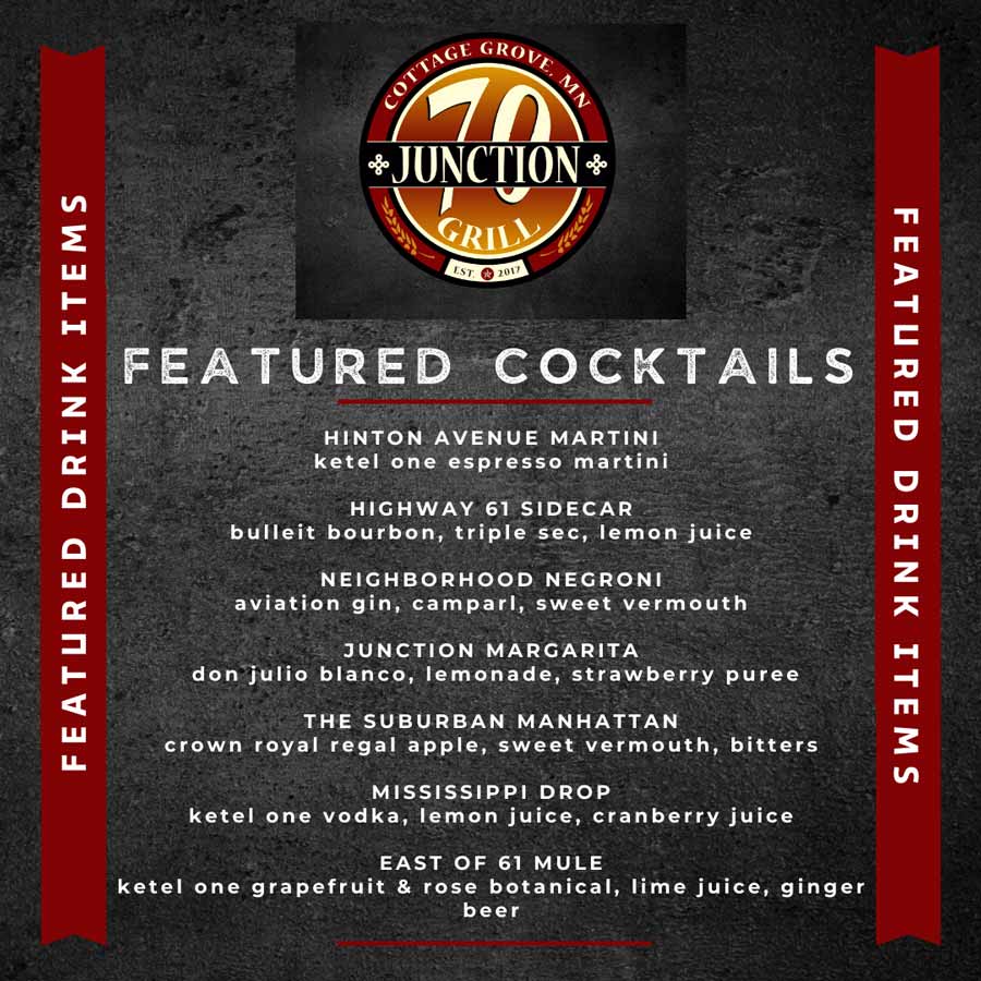 More Featured cocktails specials January 2024 at Junction 70