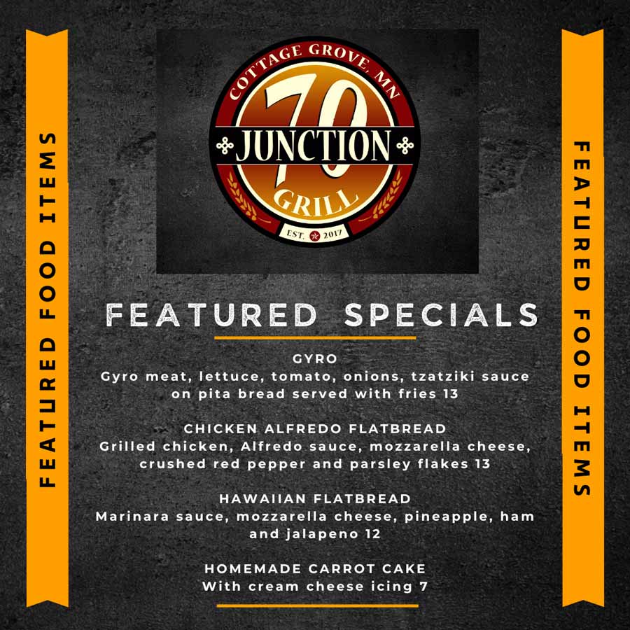 Featured specials January 2024 at Junction 70