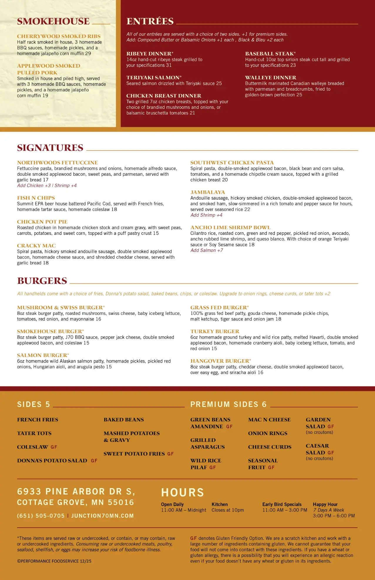 Junction 70 Dinner Menu 2nd page